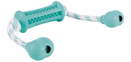 Dentystyczny gryzak w formie rolki z dwoma sznurkami - zapach mięty