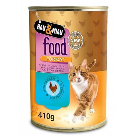 Hau & Miau Mięsne kąski dla kota Food for Cat kurczak w sosie puszka 410g