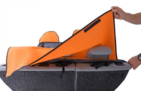 Pokrowiec siedzenie auta Activ Mini na 2/3 tylnej kanapy z bokami i ochroną zagłówków popielato pomarańczowa